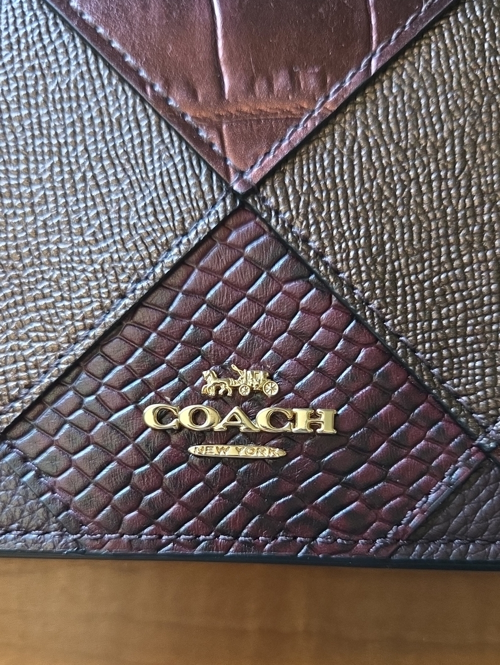 COACH Hayden Accordian Zip Metallic Ox Blood Snake Print Patchwork Wallet Clutch - Picture 13 of 14